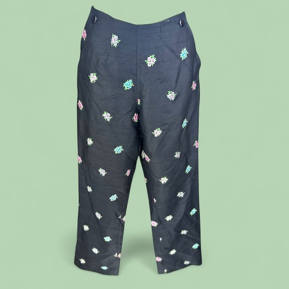 Lilly Pulitzer Floral Embroidered‎ Silk Pants Women's Size 2 Black Colorful - Picture 3 of 13